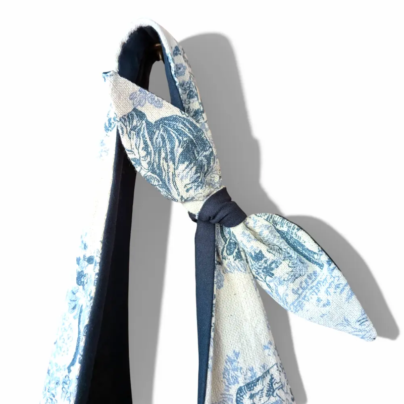 Sac Hobo Toile de Jouy Bleue