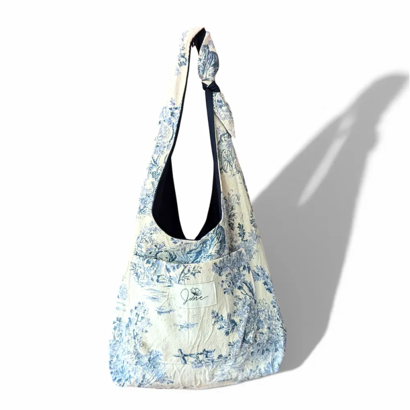 Sac Hobo Toile de Jouy Bleue