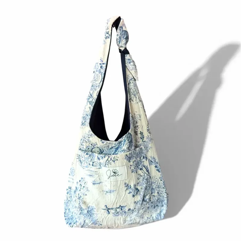 Sac Hobo Toile de Jouy Bleue