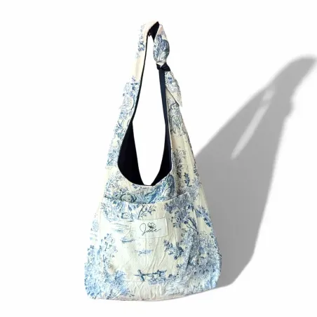 Sac Hobo Toile de Jouy Bleue