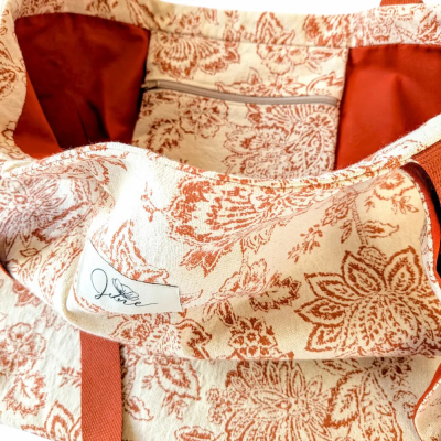 Sac Cabas XL Toile de Jouy Orangé