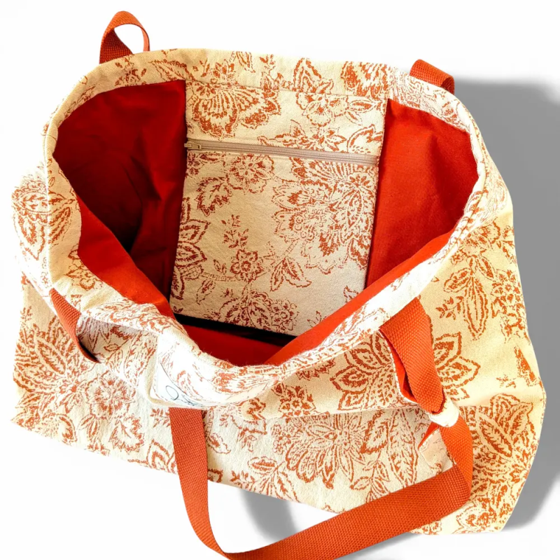 Sac Cabas XL Toile de Jouy Orangé