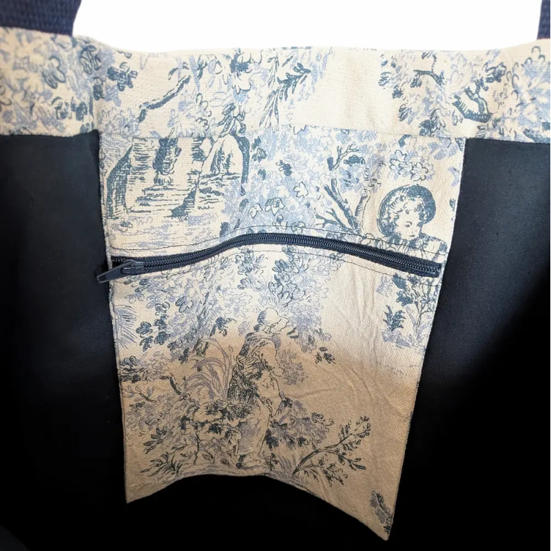 Sac Cabas XL Toile de Jouy Bleue