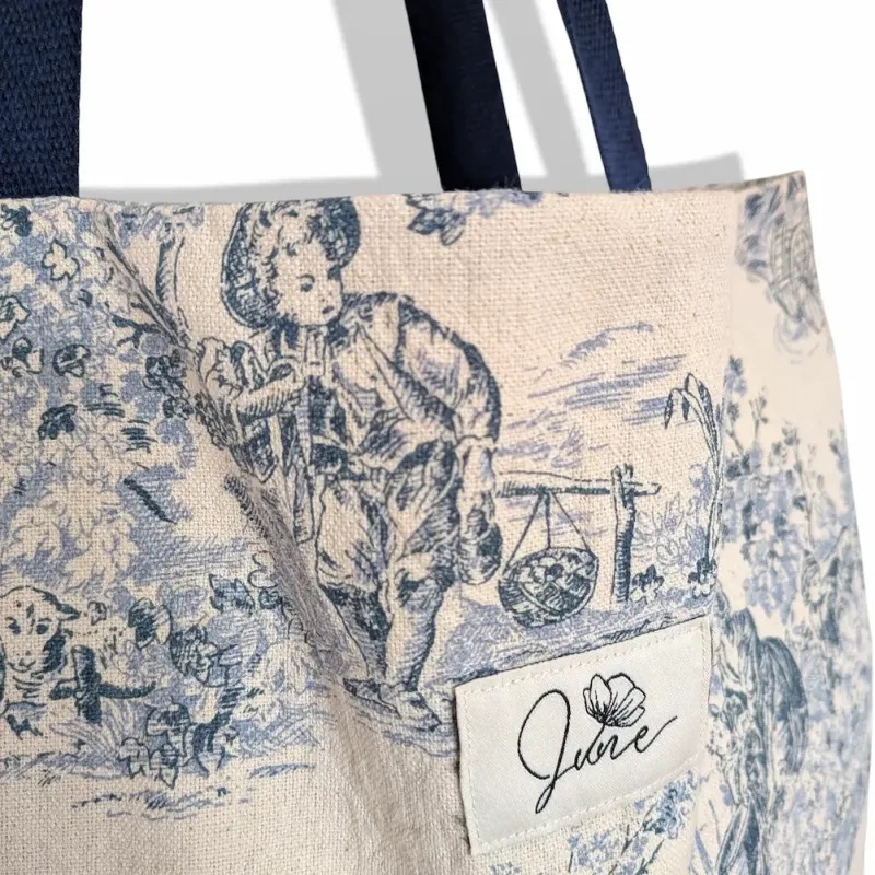 Sac Cabas XL Toile de Jouy Bleue