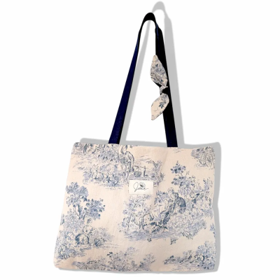 Sac Cabas XL Toile de Jouy Bleue