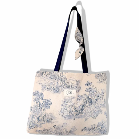 Sac Cabas XL Toile de Jouy Bleue