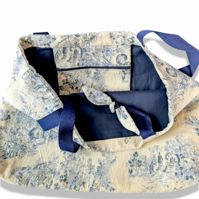 Sac Cabas XL Toile de Jouy Bleue