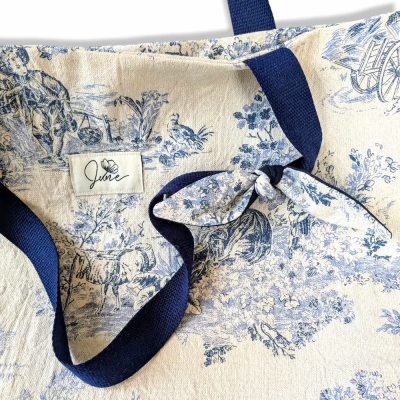Sac Cabas XL Toile de Jouy Bleue