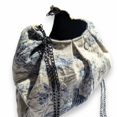 Sac Rétro Toile de Jouy Bleue