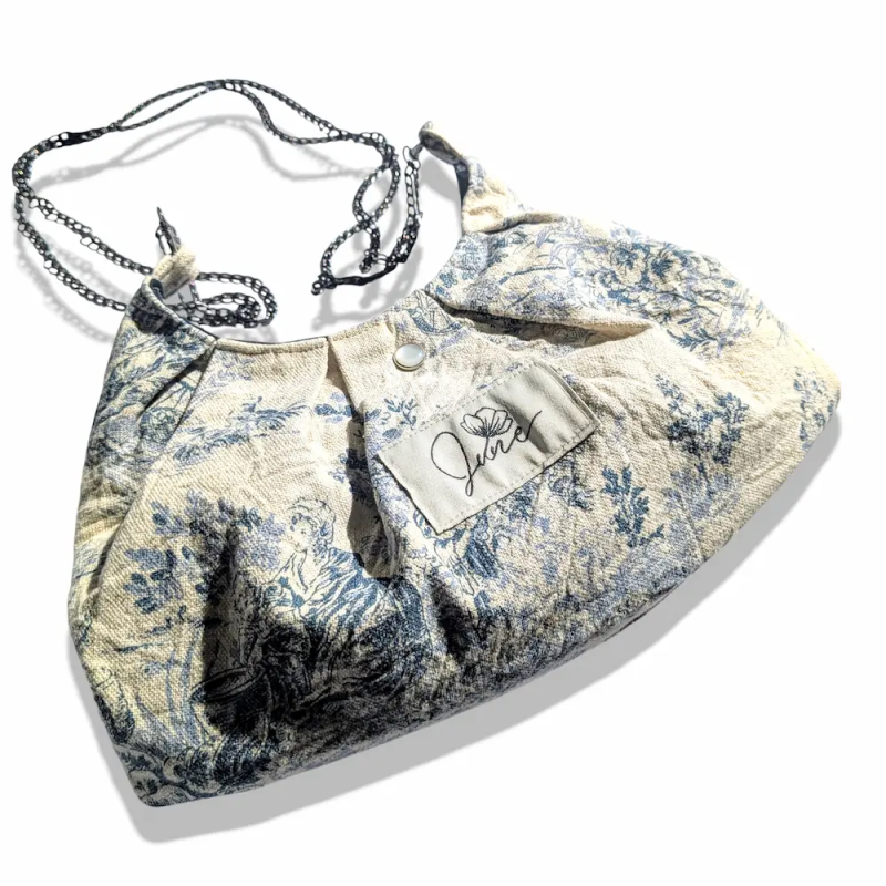 Sac Rétro Toile de Jouy Bleue