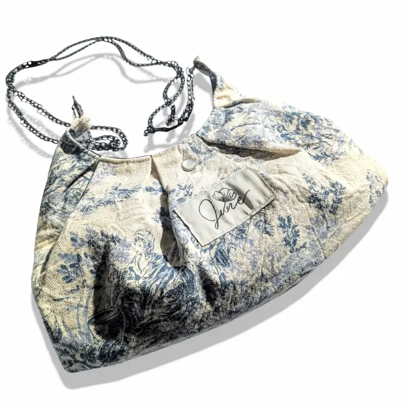 Sac Rétro Toile de Jouy Bleue