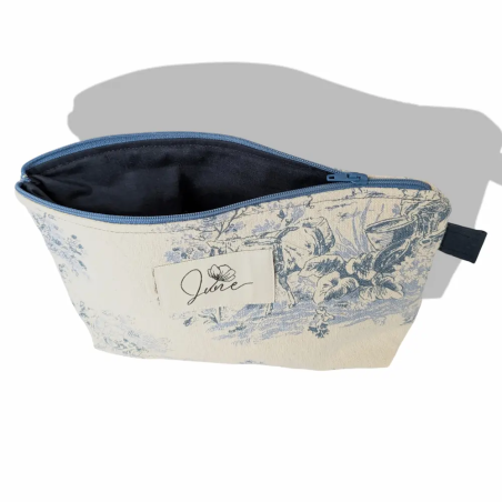 Trousse zippée L Toile de Jouy Bleue