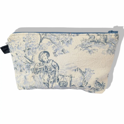 Trousse zippée L Toile de Jouy Bleue