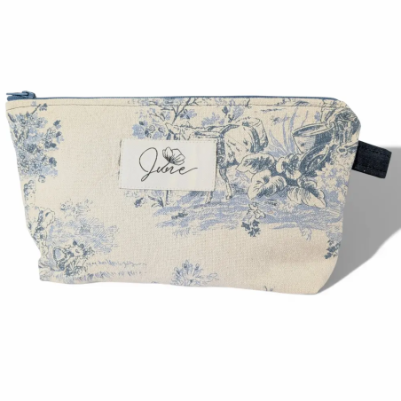 Trousse zippée L Toile de Jouy Bleue